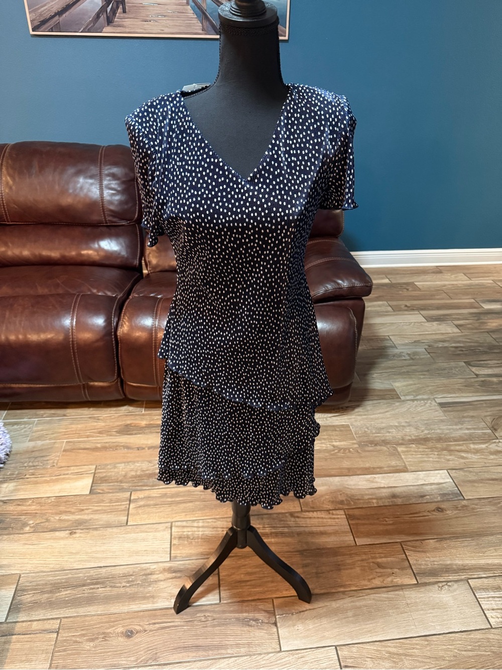 connected apparel Blue and White Polka Dot Midi Dress